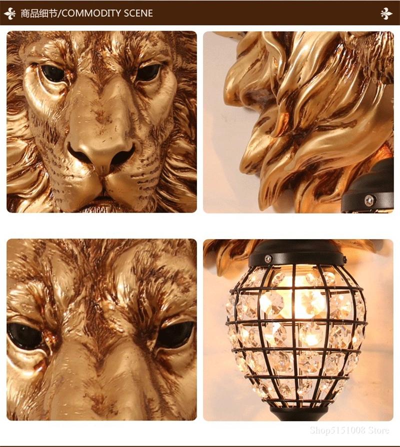 European Retro Gold Lion Wall Lamp Vintage Crystal Wall Sconce Light (WH-OR-65)