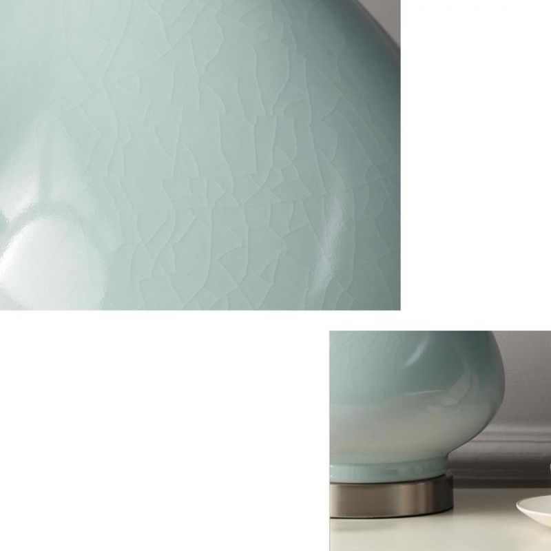 Green Ceramic Table Lamp Fabric Shade Cylinder Modern Bed Side Table Lamp