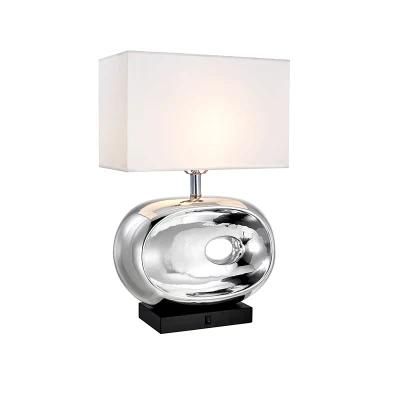 Matt Black Metal Base and Chrome Ceramic Lamp Body Table Lamp.