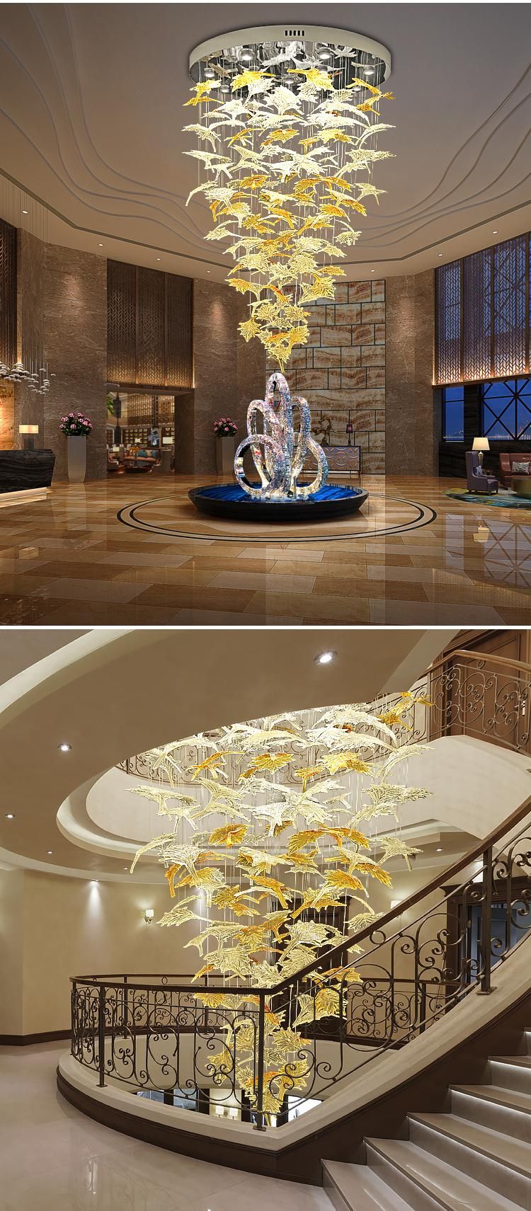 Maple Leaf Shape Decoration Business Center Banquet Hall Custom Large Glass Gold LED Chandelier