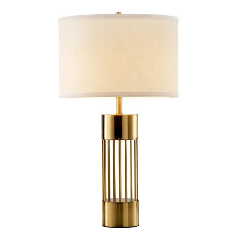 Modern Stylish Home Hotel Energy Saving Gold Base Bedside Table Light Metal Table Lamp with Fabric Shade