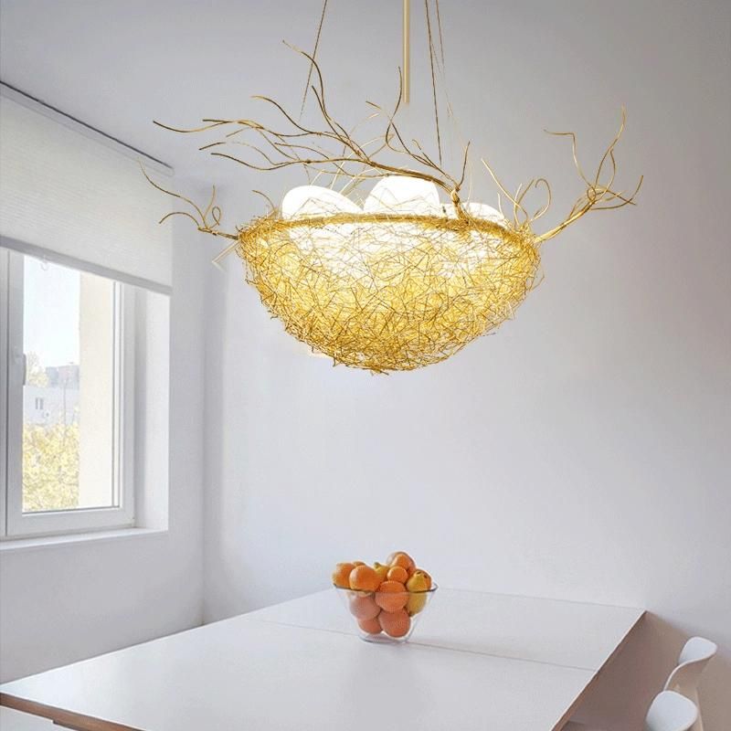 Gold Aluminium Steel Bird Nest Pendant Light Lamp Loft Industial White Glass Egg Suspension Light (WH-VP-152)