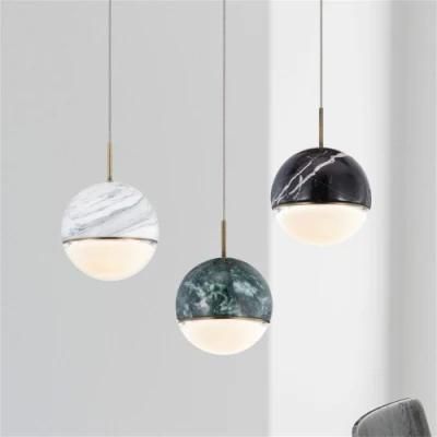 Simple Marble Texture Pendant Lamp Modern Crystal Ball Small Droplight Loft Black White Green Sphere Cord Pendant Light