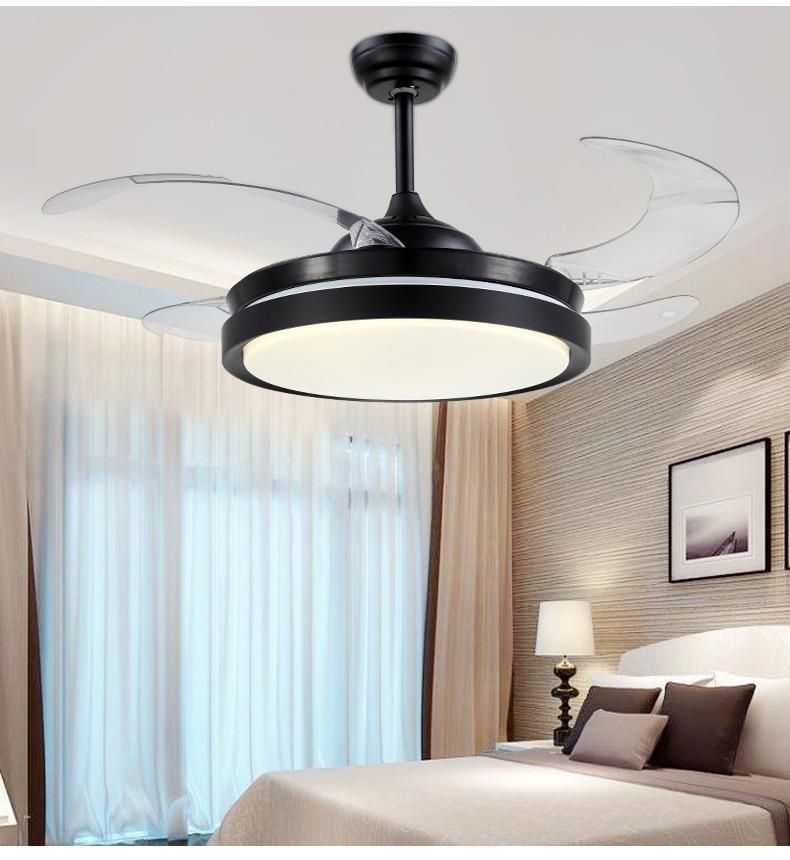 42 Inch Modern Simple Style Fan Light Retractable Blade Ceiling with Remote Control LED Light