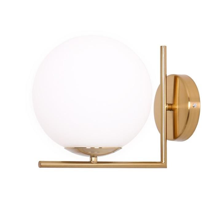 Modern Brass and White Glass Ball Hotel Project Pendant Lamp