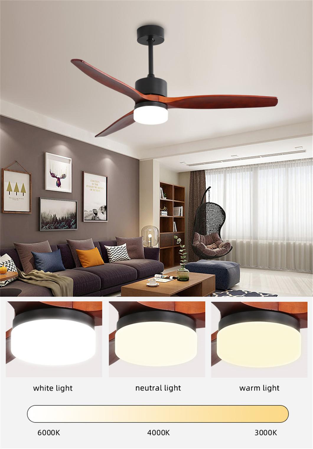 Hot Sale Remote Wall Control Solid Wood Blades 3 Fan Speed LED Ceiling Light with Fan