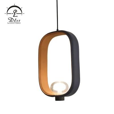 Rectangular Loop Darkblue Leather Brown Glass G9 Stylish Pendant Lamp