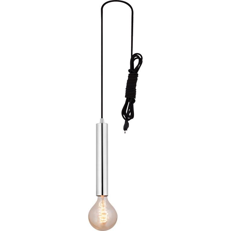 Modern Industrial Mini Pendant Light Vintage Socket E27 Lampholder with 5m Black Braid Plug Cable Pendant Light Cord Adjustable Hanging Light Kit (Chrome)