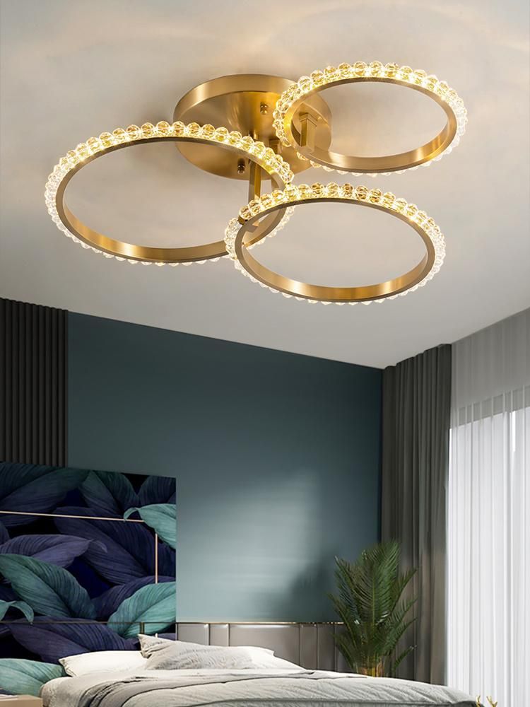 Simple Crystal Ceiling Light for Living Room LED Gold Circles Ring Chandelier Lamp (WH-CA-72)