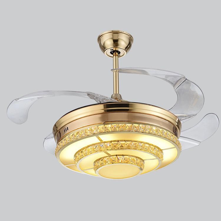 Hidden Blades Decorative Industrial Ceiling Fan Crystal Chandelier Lamps