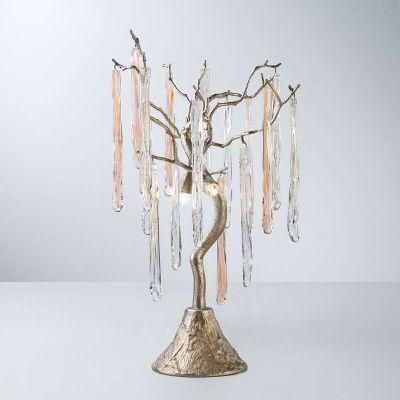 Modern Copper Small Crystal Drops Table Lamp for Hotel