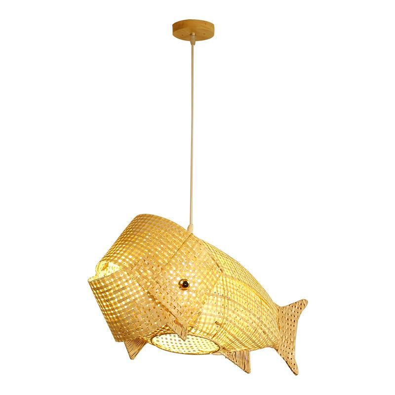Fish Wooden Chandelier Dining Room Asian Style Restaurant Pendant Lamp