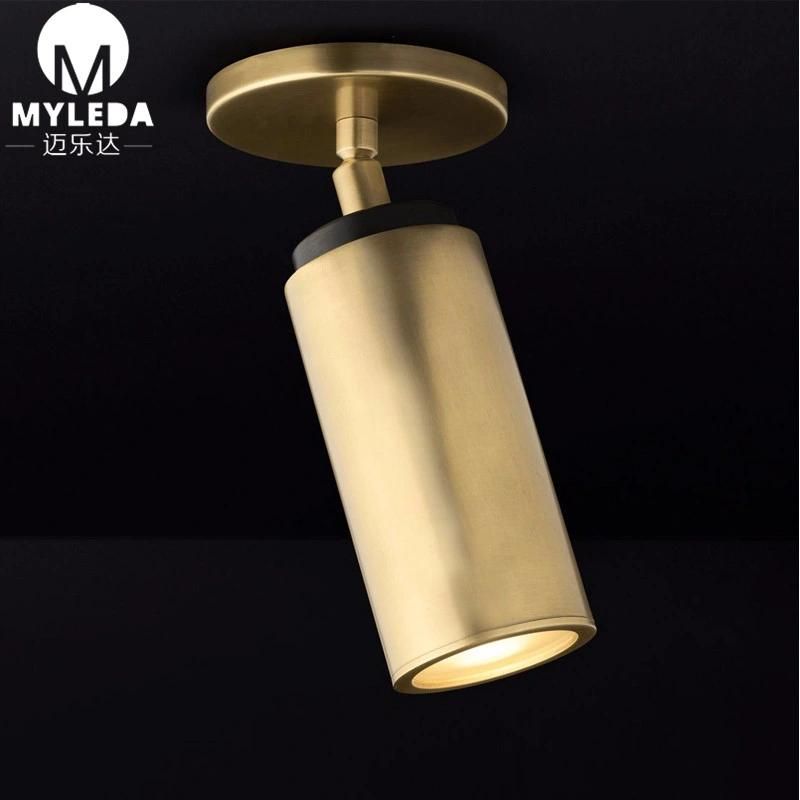 Contemporary Modernist Minimal Lighting Fixture Brass Adjustable LED Ceiling Lamp Light
