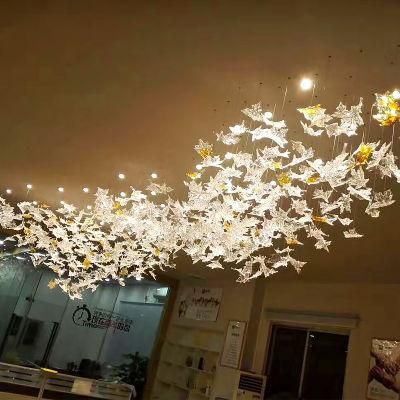 Maple Leaf Hanging Light Decor Banquet Hall Hotel Lobby Staircase Custom Glass Luxury LED Chandelier