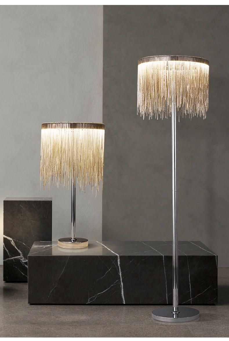 Living Room Bedroom Tassel Floor Lamp Aluminum Chain Silver Floor Light Villa Floor Standing Light (WH-MFL-122)
