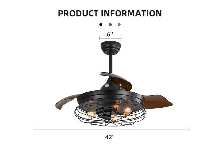 42 Inches Modern Luxury Retractable Chandelier Fancy Hidden Transparent Blade Ceiling Fan with LED Light