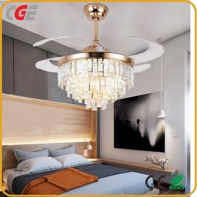 LED Modern Crystal ABS Gold Ceiling Fan. LED Ceiling Light