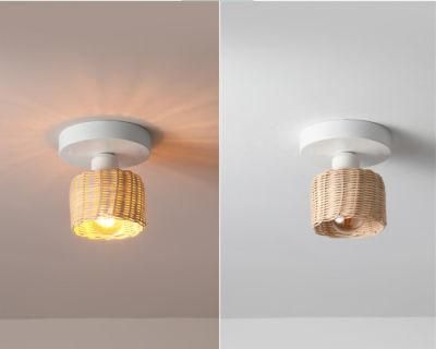 Natural Rattan Shade LED Light Bulb Ceiling Lamp