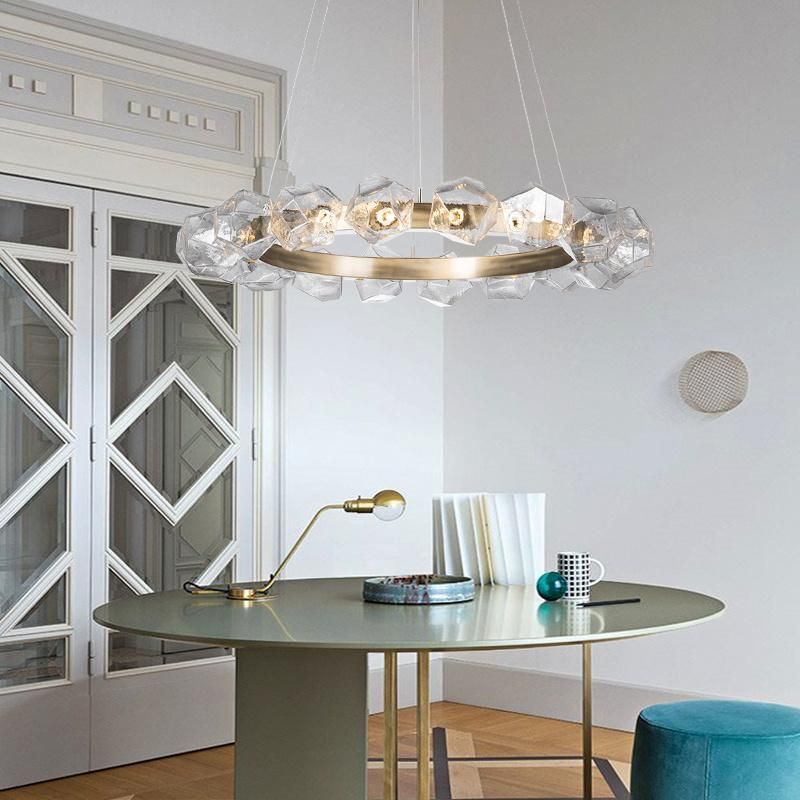 Diamond Floral Round Style Chandelier Crystal Living Room Pendant Lamp
