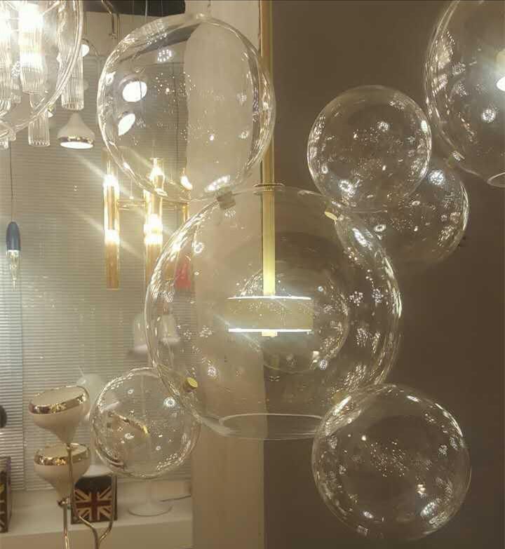 LED Glass and Iron Ball Chandelier for Bar Pendant Lamp