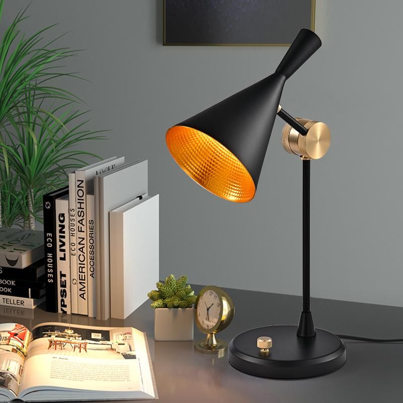 LED Table Lighting for Decorative Bedroom Bedside Industrial Study Room Aluminium Iron Cone Shape Modern New Vintage Desk Lamp Luxury Metal E27 Black Table Lamp