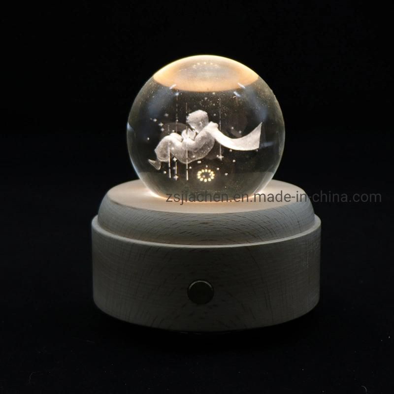 Wholesale 3D Gift Lamp Prince Battery Power Wooden LED Night Light Glass Ball Music Desk Table Light for Home Decor