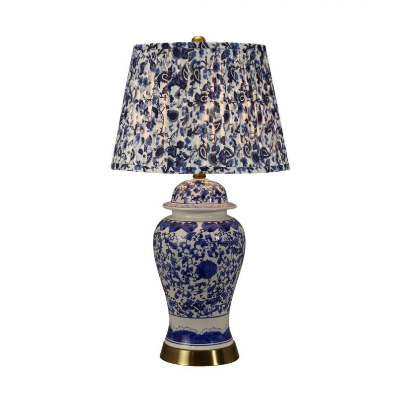 Exquisite Classical Indoor Table Lamp with Imitation Ceramic Pattern Base