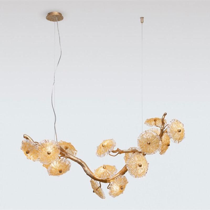 2022 Modern Hotel Villa Bedroom Living Room Decoration Luxury Copper Design LED Lotus Leaf Chandeliers
