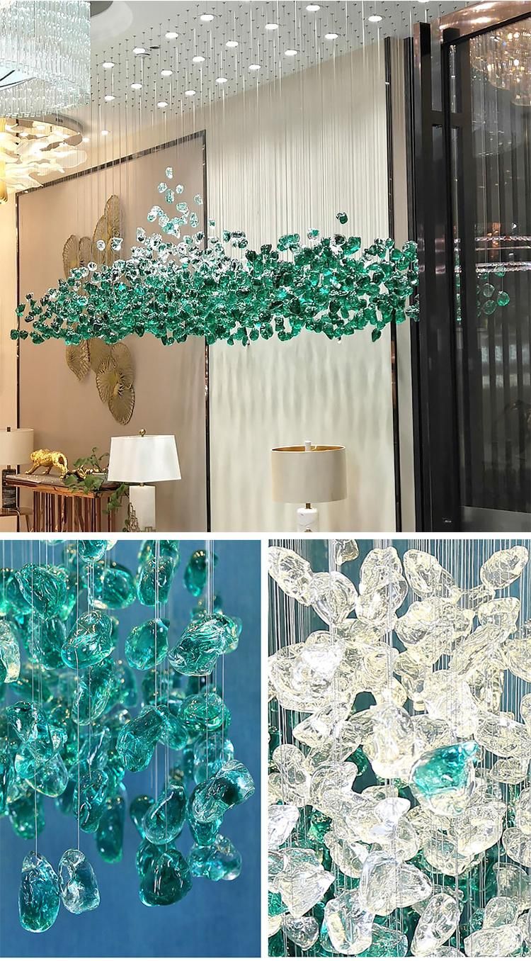 Green Color Crystal Stone Lighting for Hotel Lobby Decorative Hot Selling Customized Decoration Chandelier Pendant Light Restaurant Big Project Lustres Lamp