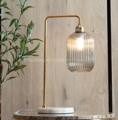 Building Material Fashion Golden LED Table Lighting Marble Table Lamp with Glass Lampshade Zf-Cl-008