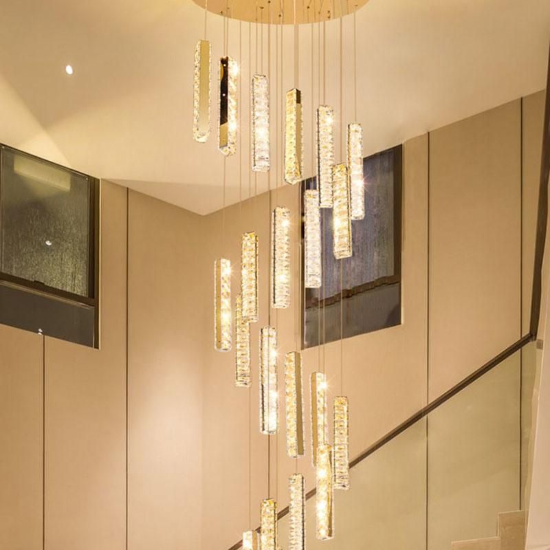 Stair Lamp Long Modern Chandelier Crystal Pendant Lamp Villa Living Room LED Lighting