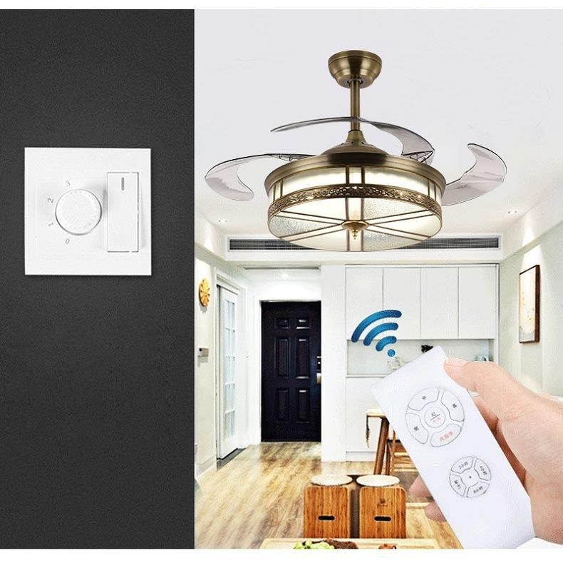 Retro Hidden Fan Lamp with Remote Control High Quality Luminous LED Retractable Blades Ceiling Fan Light