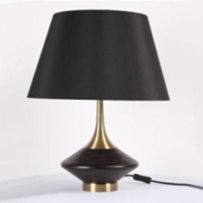 Bronze Metal Lamp Base and Black Fabric Lamp Shade Table Lamp.