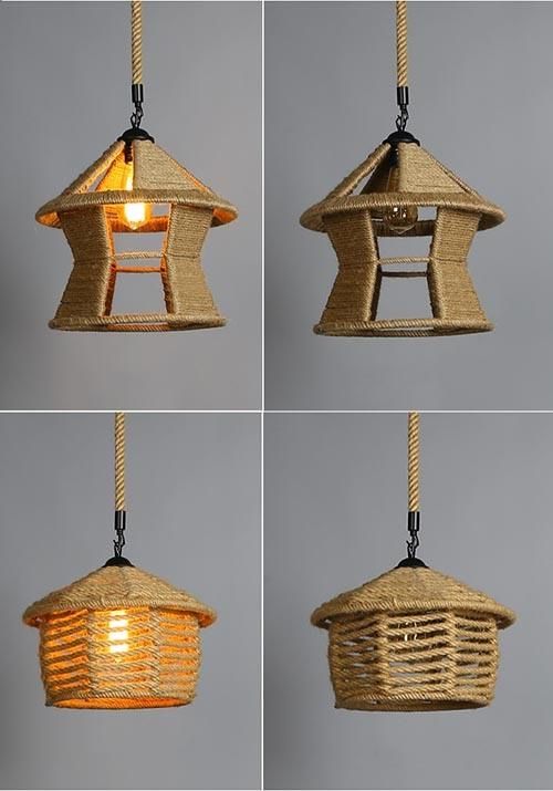 Rattan Pendant Light Kitchen Pendant Lighting Chandelier Light Hemp Rope Home Lighting