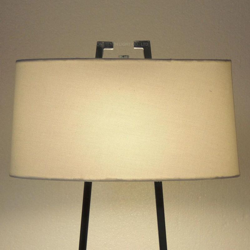 Contemporary Decorative Nickel Metal and White Linen Fabric Shade Table Lamp Desk Lamp