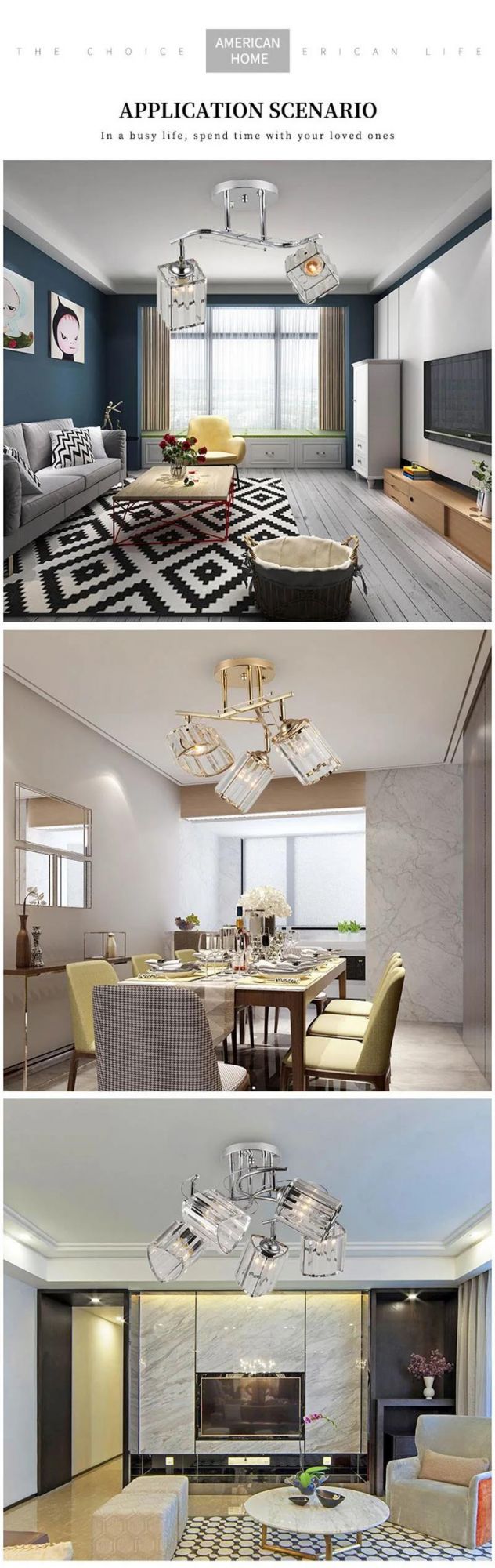 High Quality Home Decoration Living Room Glass Iron Crystal LED Ceiling Light