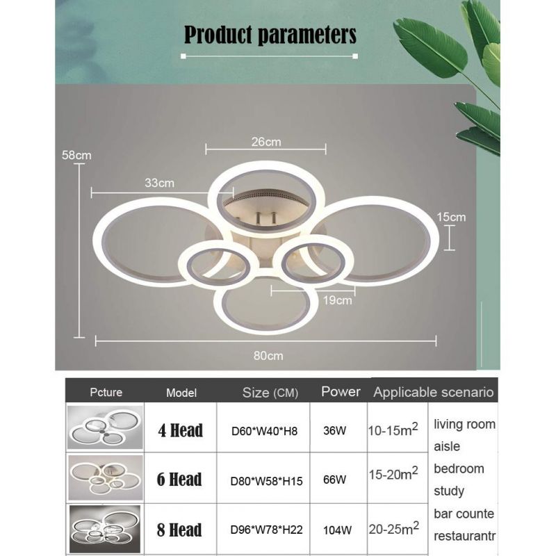 Modern Interior Decorative Lamp 6 Head Ring Recessed Dimmable LED Ceiling Light