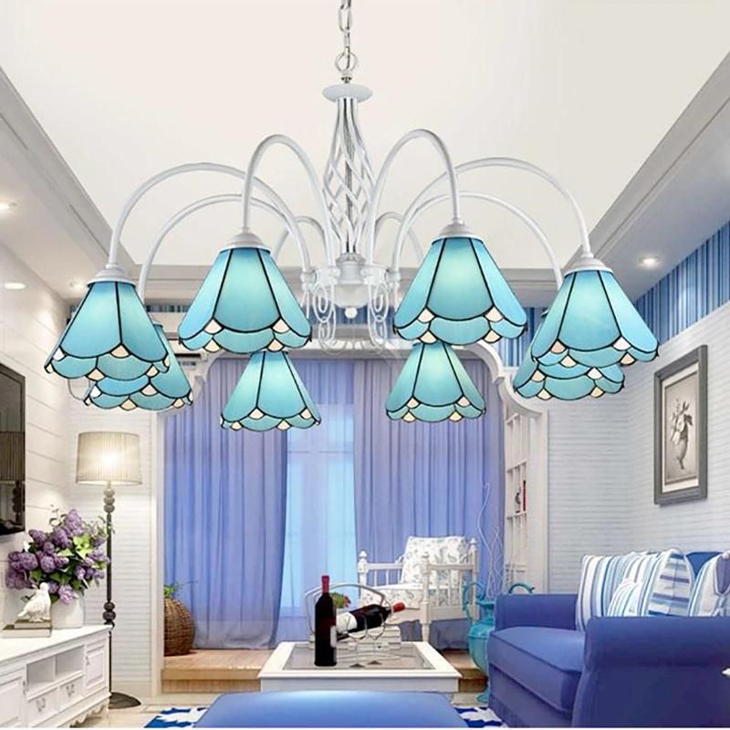 Mediterranean Pendant Lamp European Style Wrought Iron Lamp Glass Tiffany Lighting
