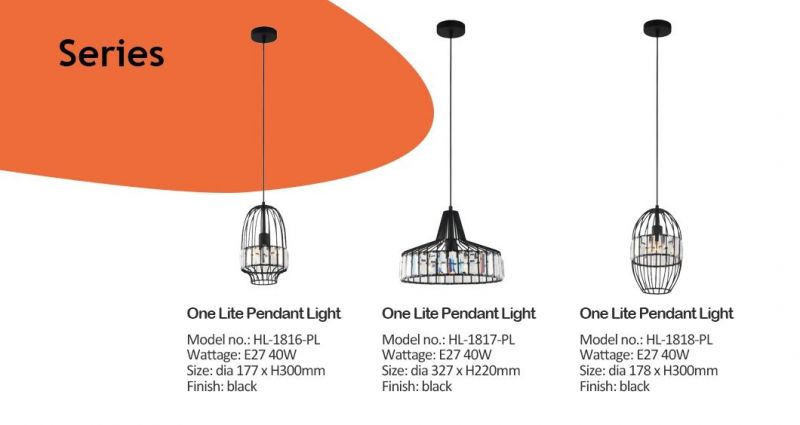 1 Light Wire Shade Pendant Lamp with Crystal (HL-1818-PL)