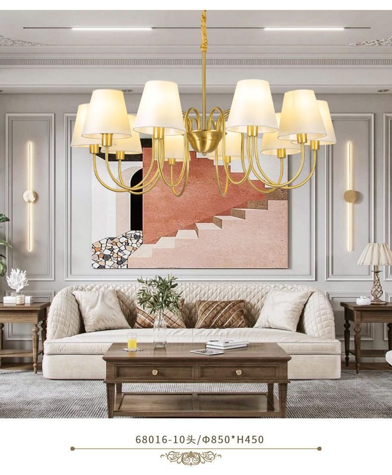 Dining Room High Ceiling Hanging Light Restaurant K9 Copper Large Modern Pendant Droplight for Living Room