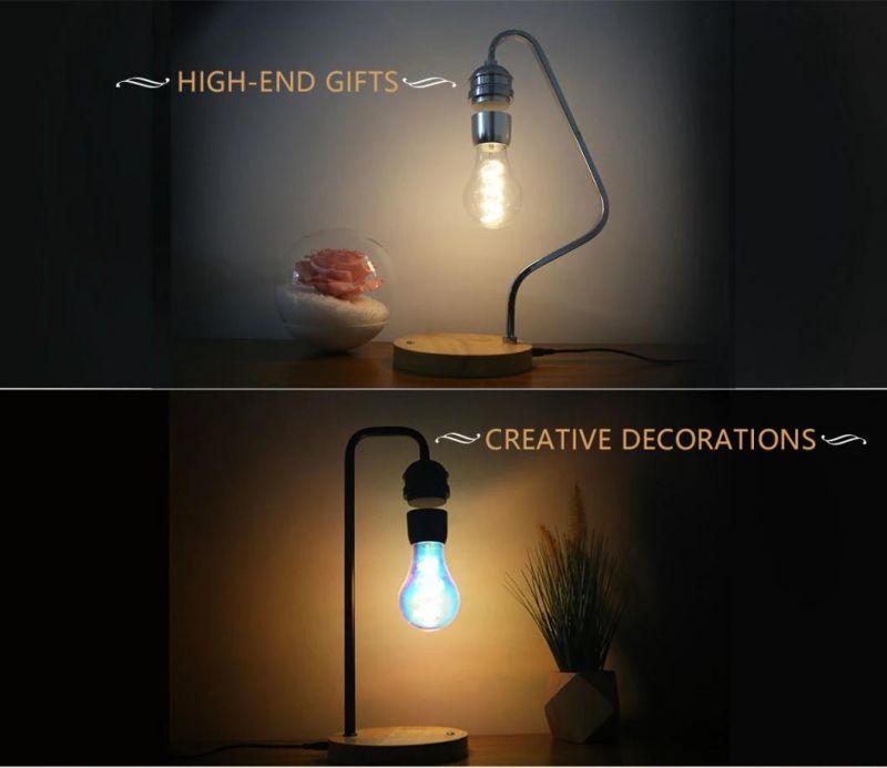 Levitating Bulb Table Lamp Dropshipping Creativity Smart Phone Wireless Charge Table LED Bulb Desk Wood Grain Floating Light Magnetic Levitating Lamp