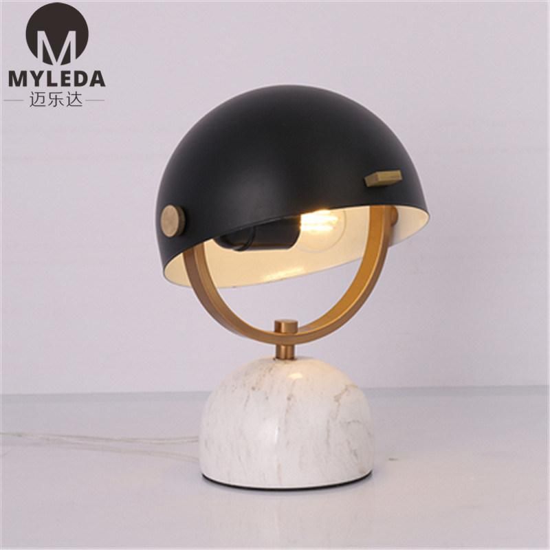 Living Room Metal Post Modern Marble Table Lamp Light with Antique Brass Color and Adjustable Lamp Shade