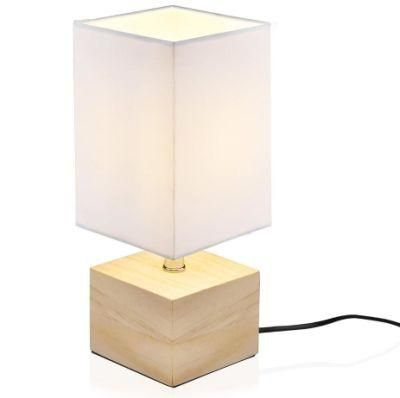 Cross-Border Solid Wood Table Lamp Living Room Bedroom Bedside LED Small Night Light Creative Square Cloth Lamp