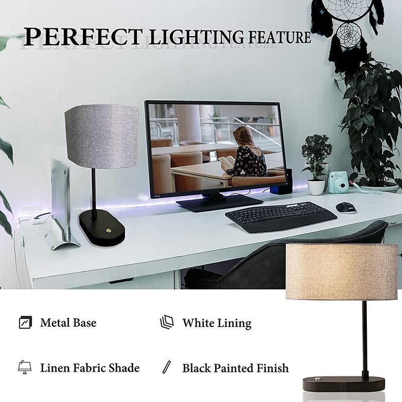 Touch Switch Dimmable Reading Bedside Table Lamps USB Charging Ports