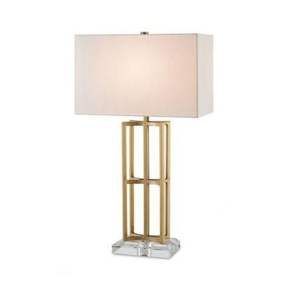Bedroom Crystal Metal Table Desk Light with Fabric Shade in Bronze, Fit for Hotel Bedside