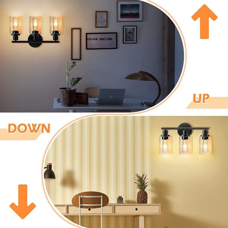 Wall Vanity Light Fixture 3-Light Wall Sconce Lighting Modern Bathroom Lights with Clear Glass Shade Porch Wall Lamp for Living Room Bedroom Hallway Mirror