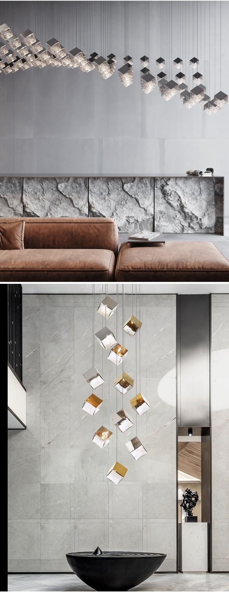 High Brightness Decorative Long Stair Dining Hall Show Room Glass Custom LED Chandelier Lamp
