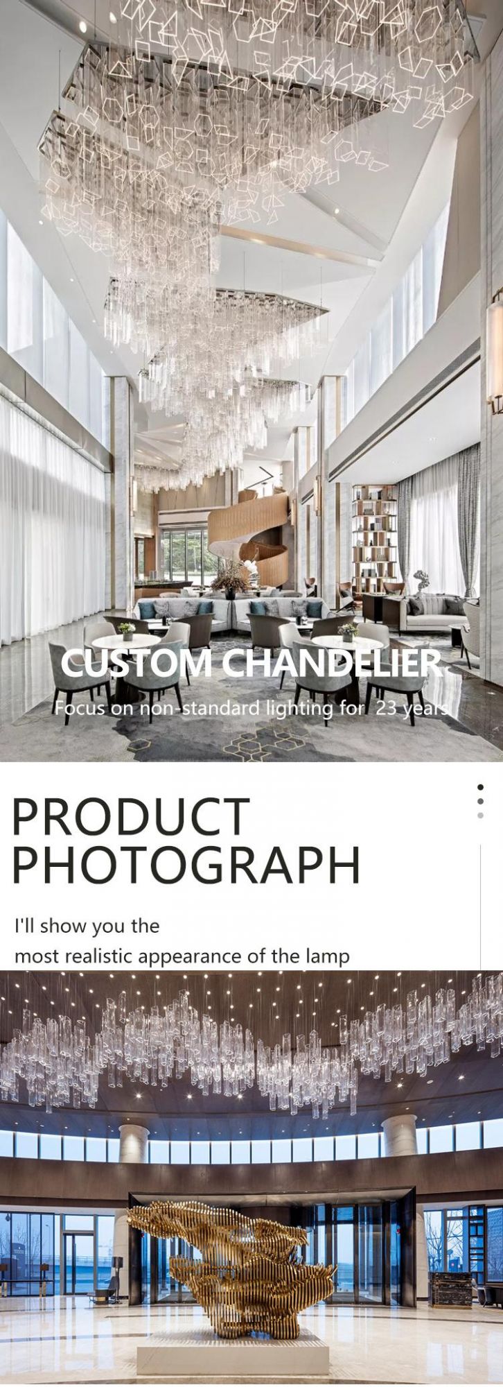 New Design Decorative Commercial Banquet Hall Villa Modern Glass Acrylic LED Chandelier Light