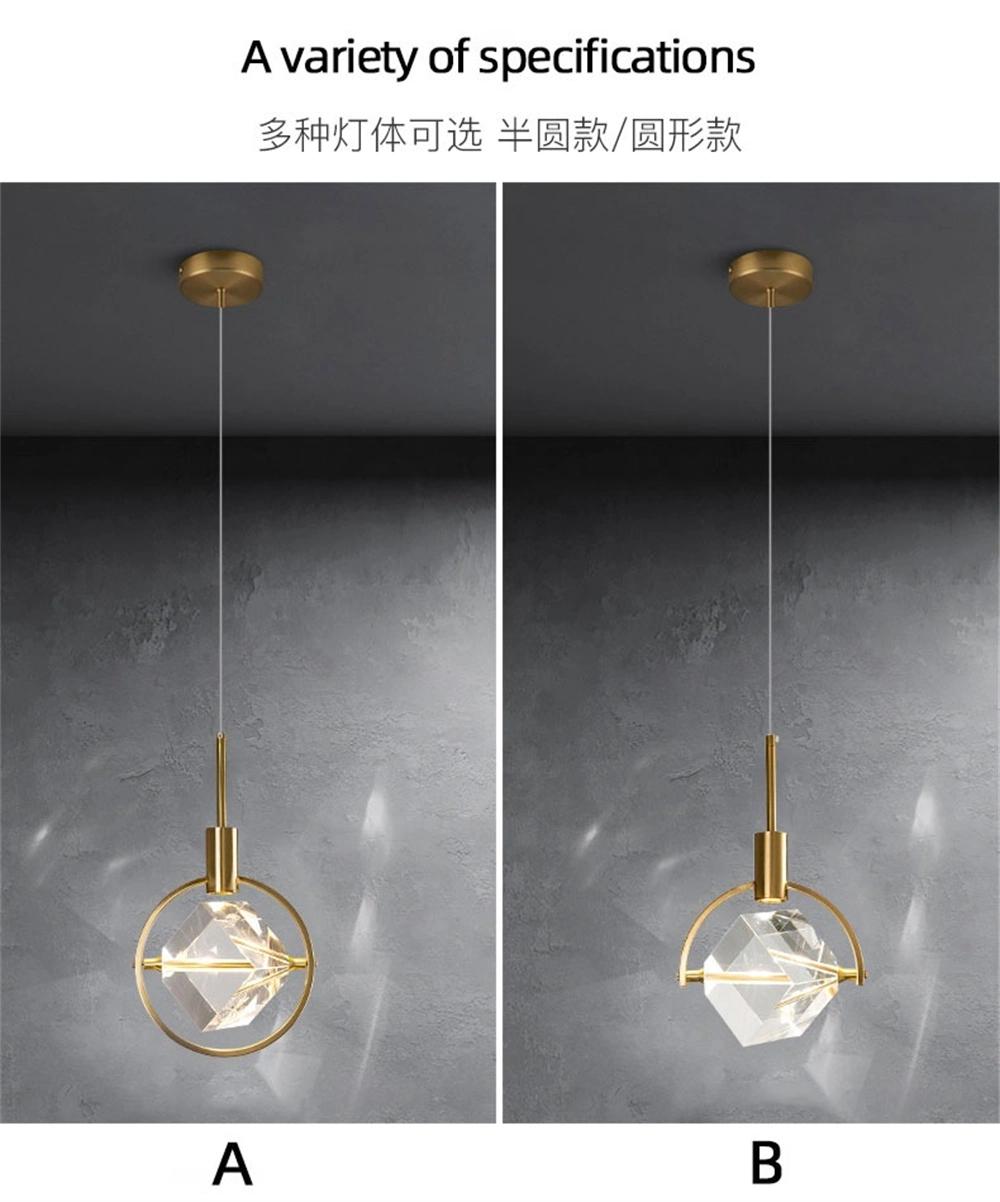 Nordic Restaurant Lamp Single Head Round Bedroom Bedside Lamp Creative Bar Island Pendant LED Modern Luxury Crystal Chandelier