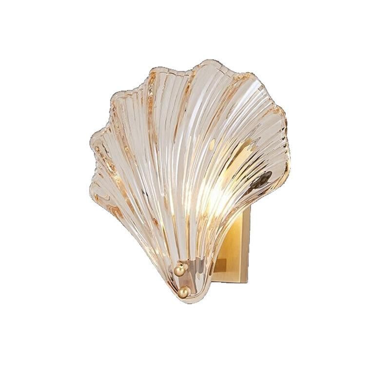 LED All-Copper Light Luxury Crystal Wall Lamp Living Room Background Wall Lamp Bedroom Bedside Lamp Shell Lamp
